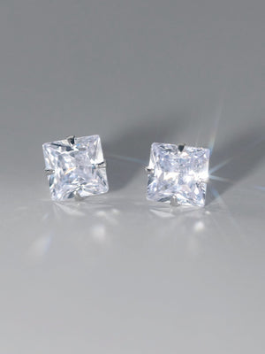 Cubic Zirconia Decor Silver Stud Earrings - Negative Apparel