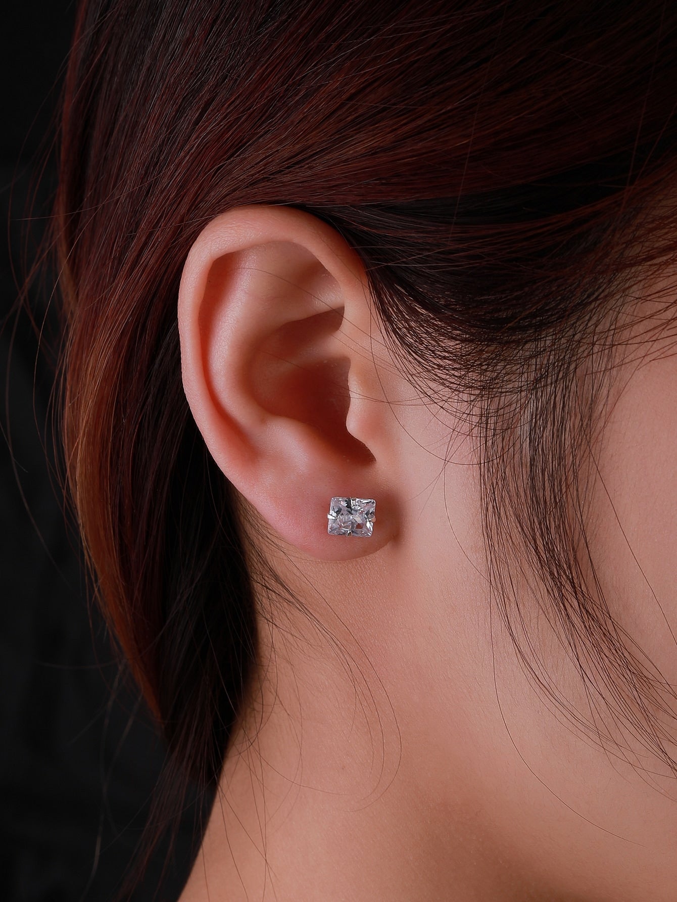 Cubic Zirconia Decor Silver Stud Earrings - Negative Apparel