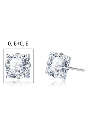 Cubic Zirconia Decor Silver Stud Earrings - Negative Apparel
