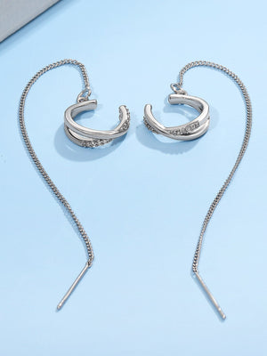 Cubic Zirconia Decor Threader Earrings - Negative Apparel