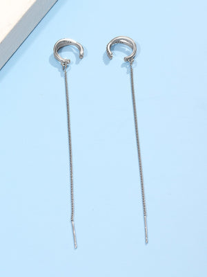 Cubic Zirconia Decor Threader Earrings - Negative Apparel