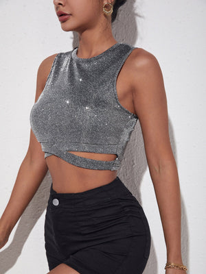 Cut Out Waist Glitter Tank Top - Negative Apparel