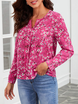 Ditsy Floral Print Fold Pleated Detail Blouse - Negative Apparel