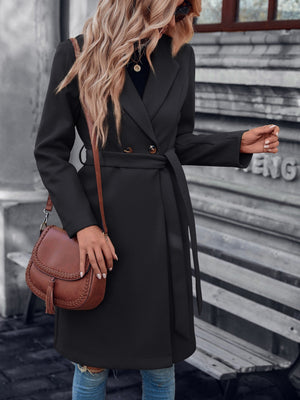 Double Button Belted Overcoat - Negative Apparel