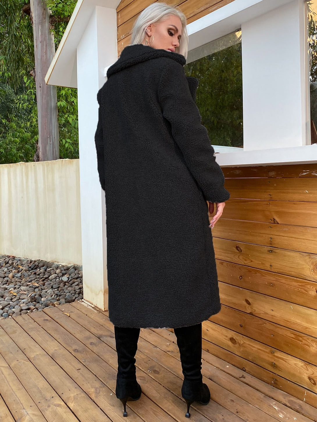 Double Button Teddy Midi Coat - Negative Apparel