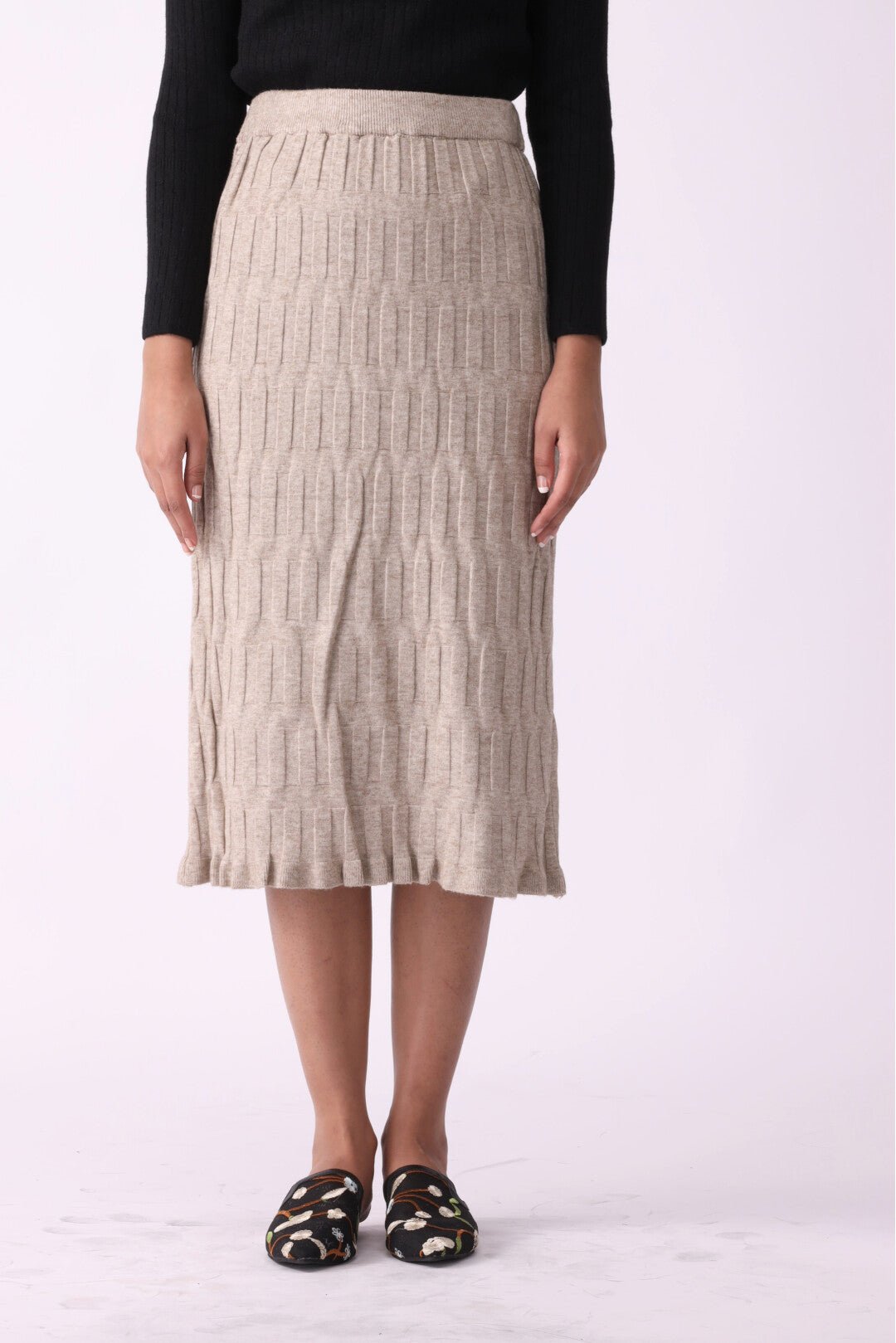 Embossed Texture Knit Pencil Skirt - Negative Apparel