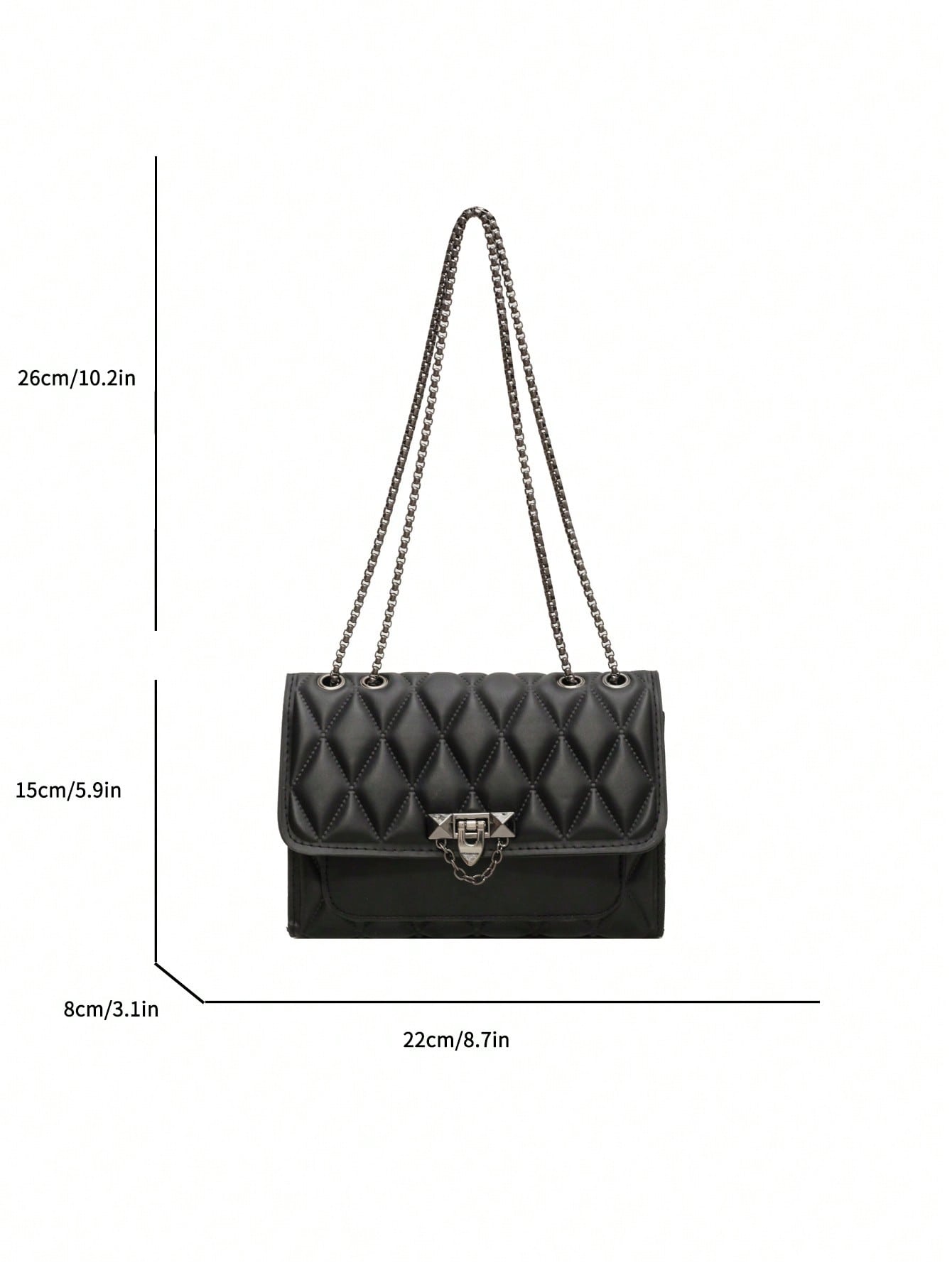 Fashionable Embossed Diamond Pattern Metal Chain Square Shoulder Bag - Negative Apparel