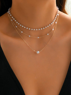 Faux Pearl Decor Layered Necklace - Negative Apparel
