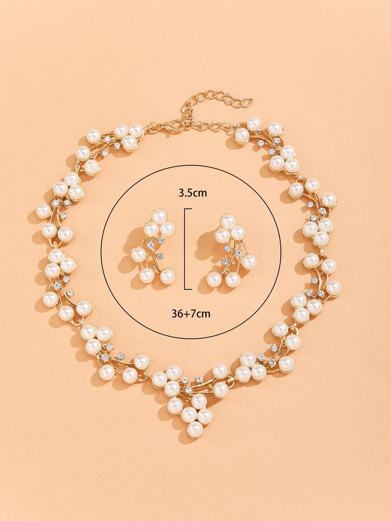Faux Pearl Decor Necklace & Earrings - Negative Apparel
