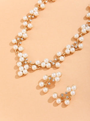 Faux Pearl Decor Necklace & Earrings - Negative Apparel