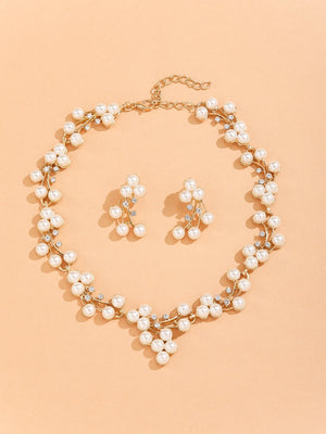 Faux Pearl Decor Necklace & Earrings - Negative Apparel