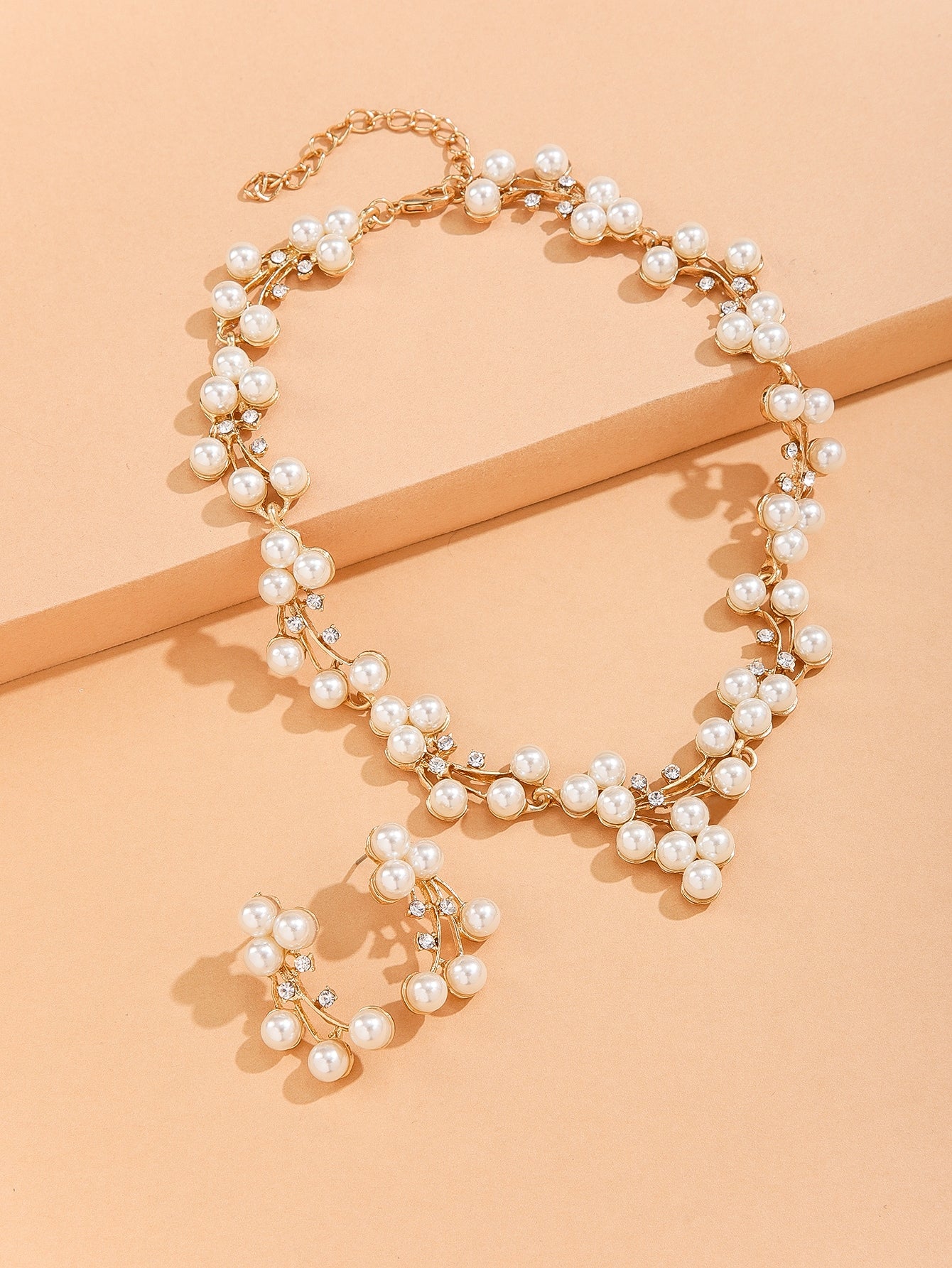 Faux Pearl Decor Necklace & Earrings - Negative Apparel