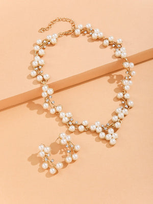 Faux Pearl Decor Necklace & Earrings - Negative Apparel