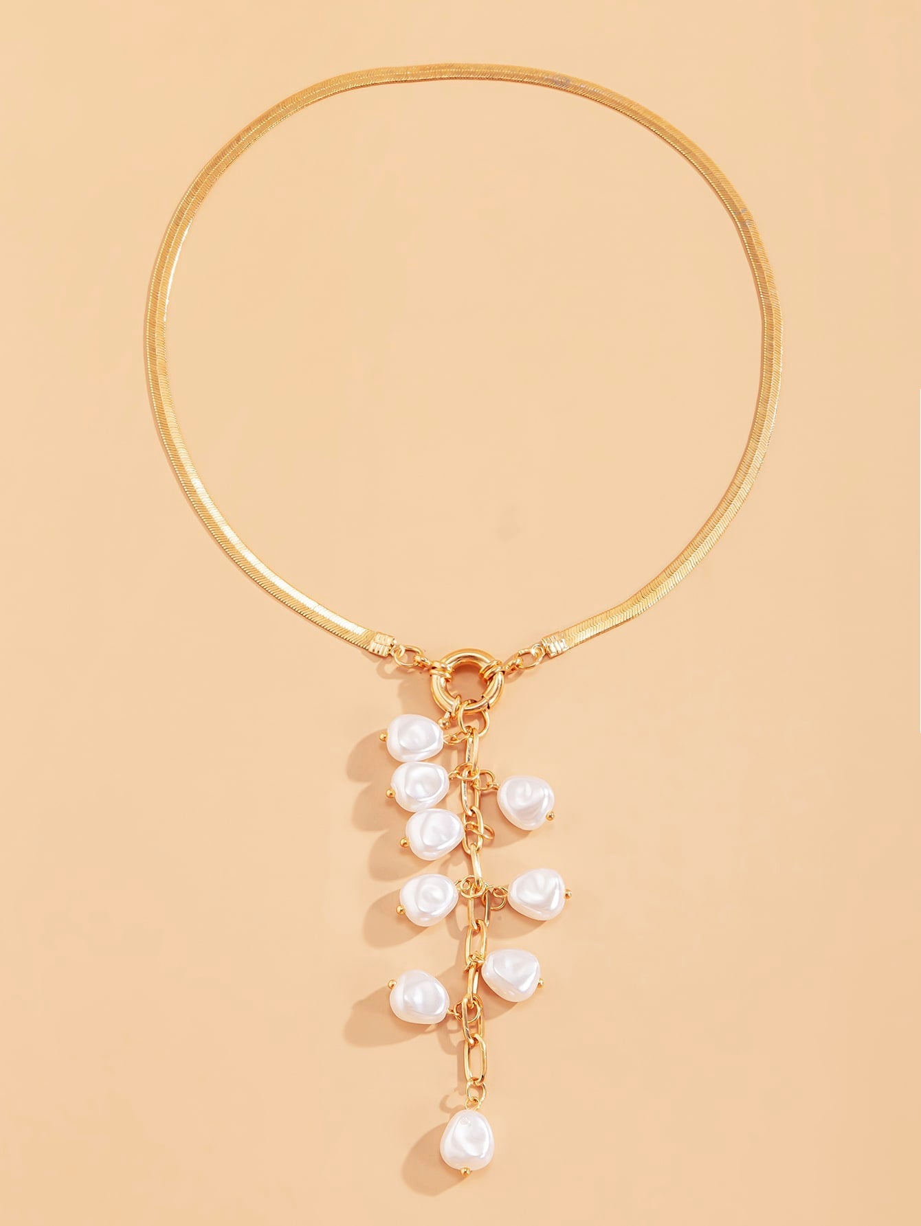 Faux Pearl Tassel Charm Y Lariat Necklace - Negative Apparel