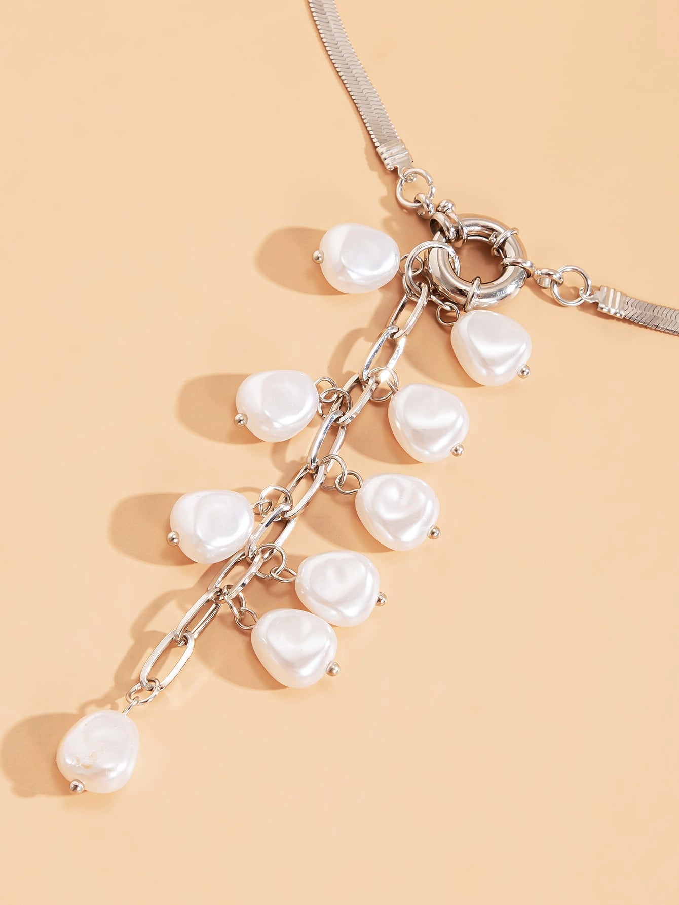 Faux Pearl Tassel Charm Y Lariat Necklace - Negative Apparel