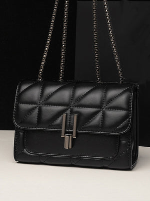 Flap PU Classic Quilted Detail Square Bag - Negative Apparel