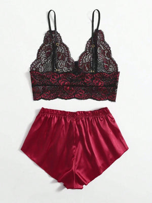 Floral Lace Bralette With Satin Shorts - Negative Apparel