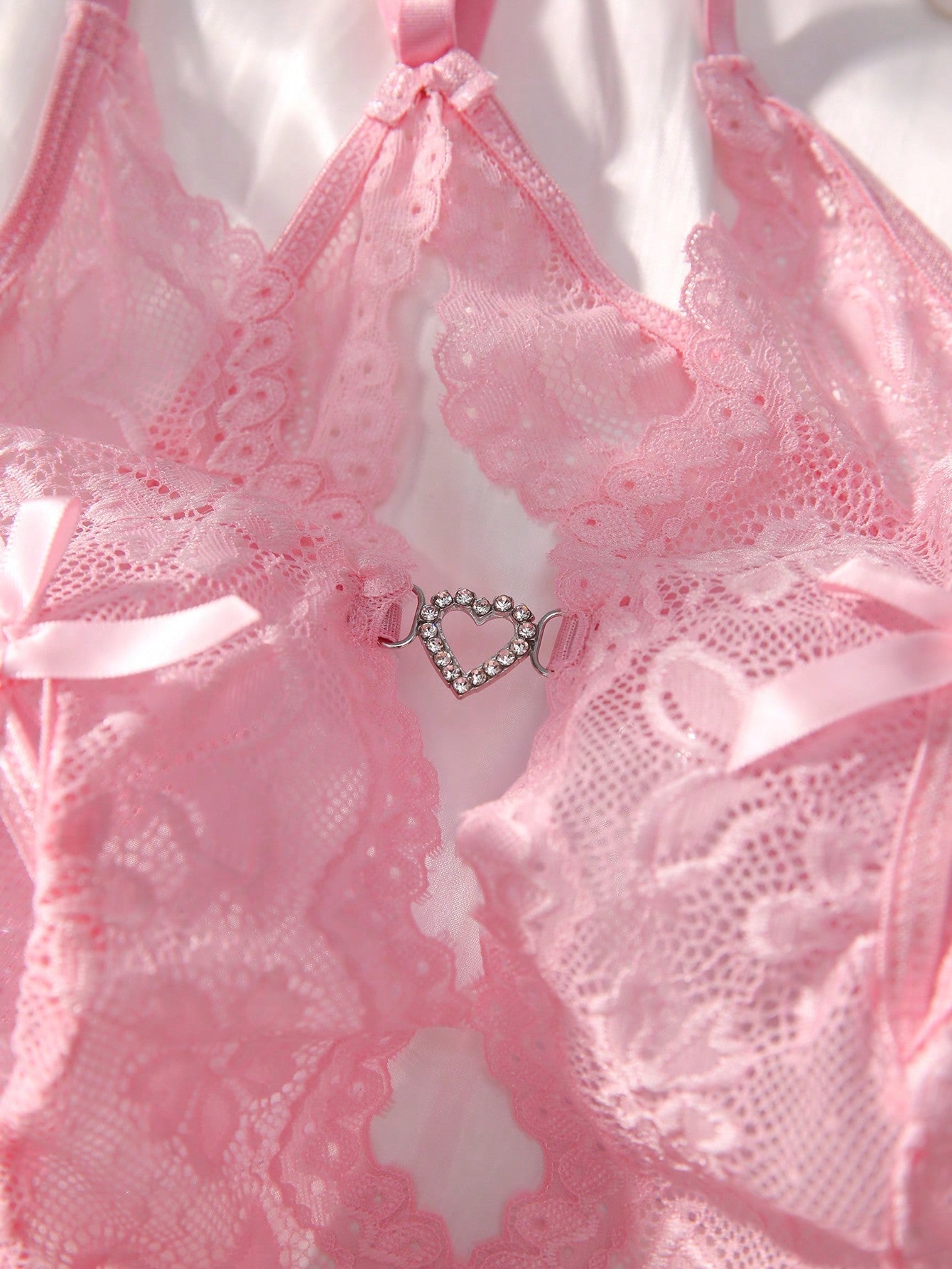 Floral Lace Heart Ring Linked Plunging Teddy Bodysuit - Negative Apparel