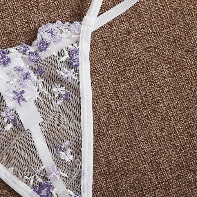 Floral Mesh Embroidered Lingerie Set - Negative Apparel