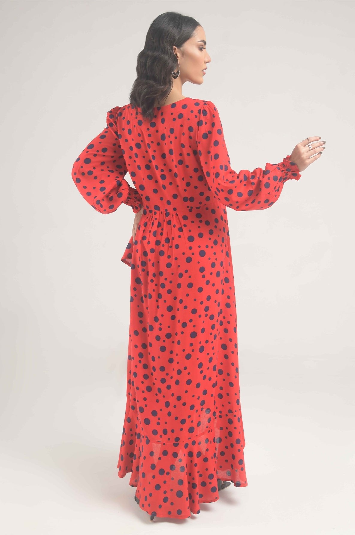 Flounce Sleeve Ruffle Trim Wrap Knot Side Dress - Negative Apparel