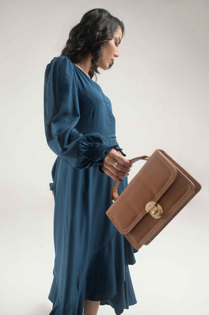 Flounce Sleeve Ruffle Trim Wrap Knot Side Dress - Negative Apparel