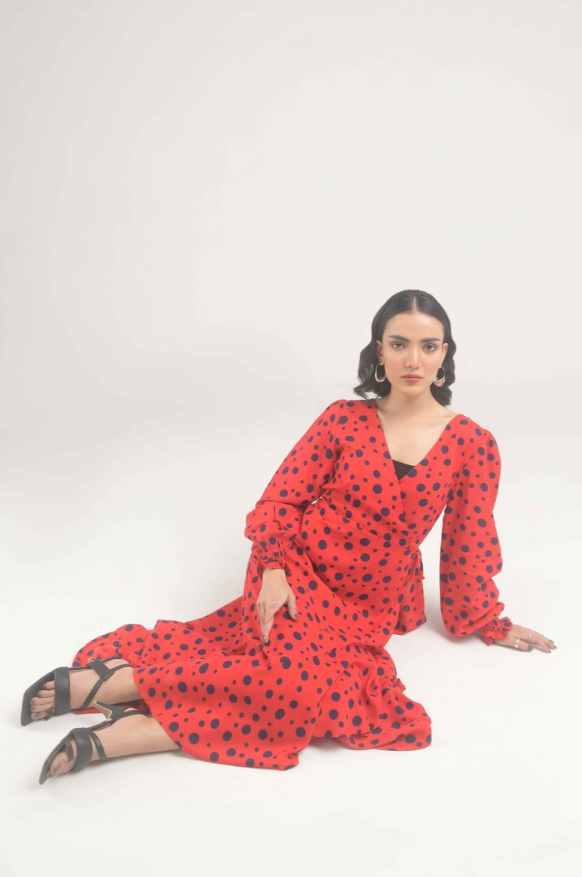 Flounce Sleeve Ruffle Trim Wrap Knot Side Dress - Negative Apparel