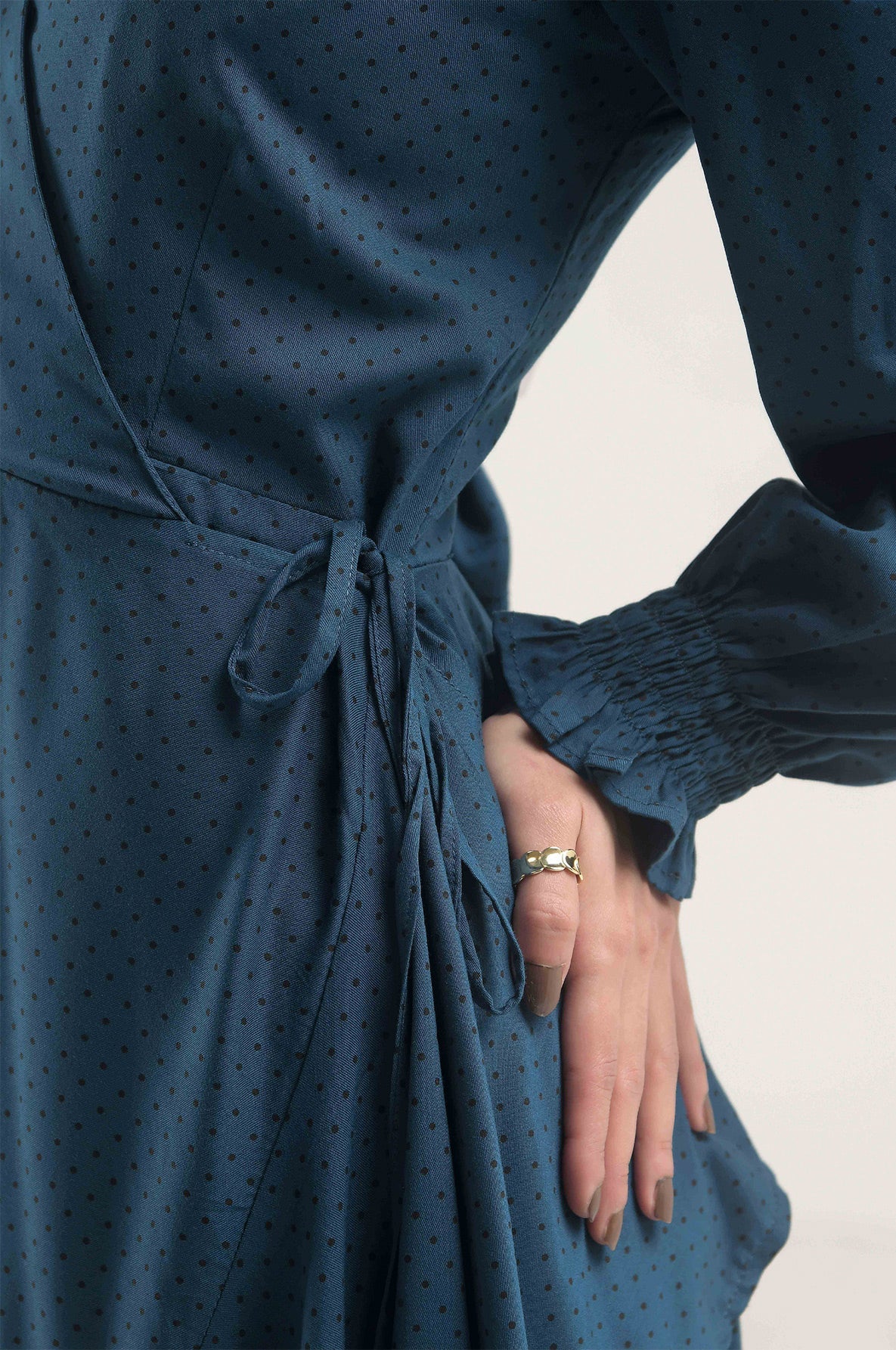 Flounce Sleeve Ruffle Trim Wrap Knot Side Dress - Negative Apparel