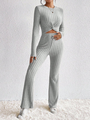 Frenchy Twist Front Tee & Flare Leg Pants - Negative Apparel