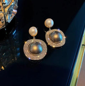 Full Crystal Earrings Pearl Round - Negative Apparel