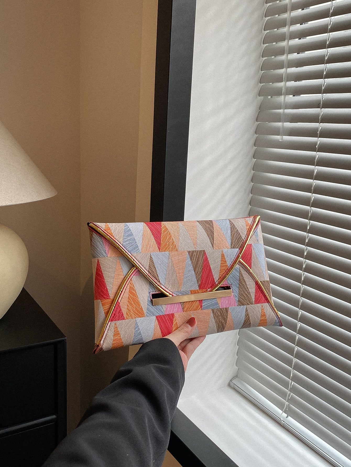 Geometric Pattern Metal Decor Square Bag - Negative Apparel