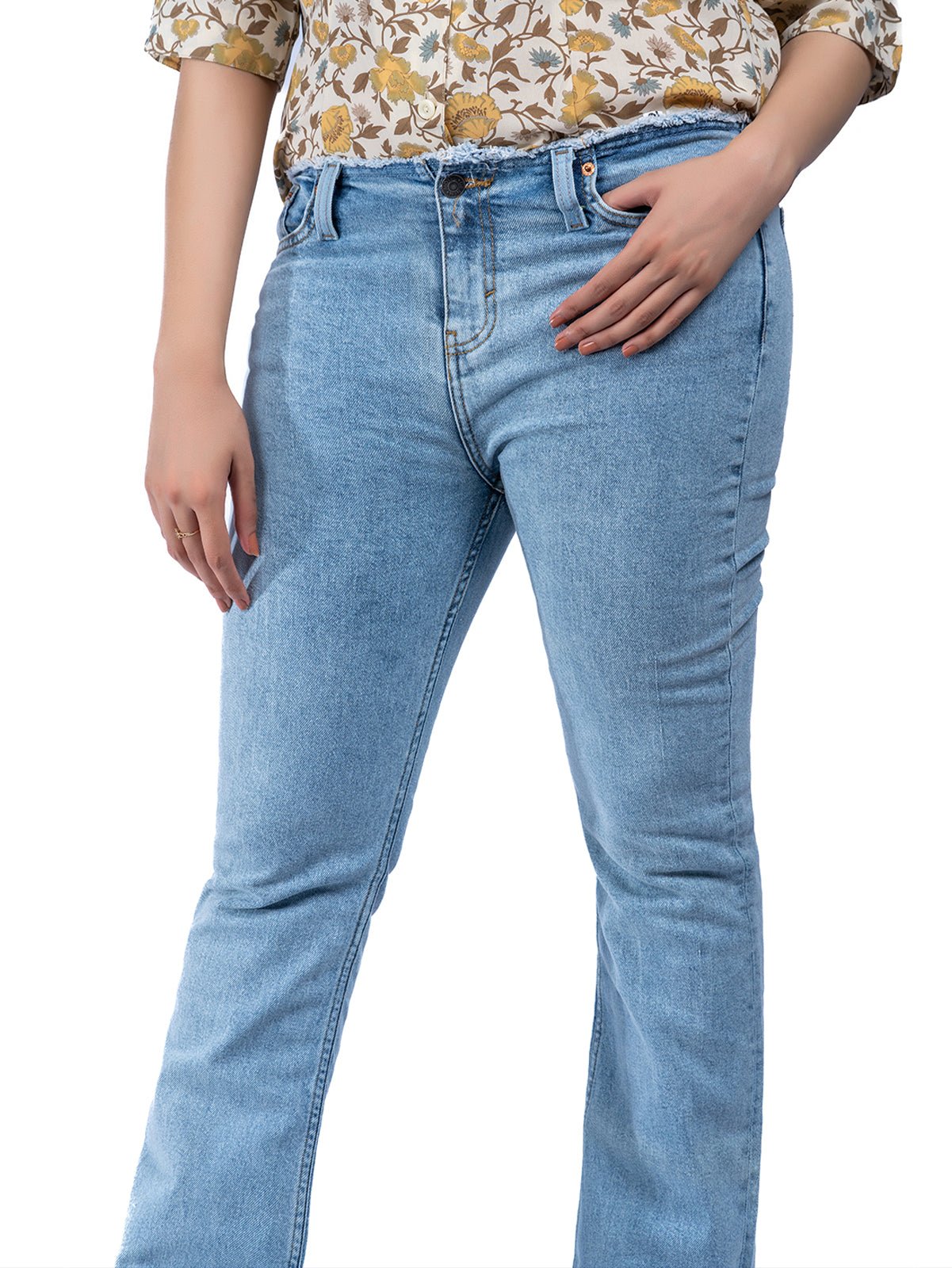 Irregular Waist Flare Leg Jeans - Negative Apparel