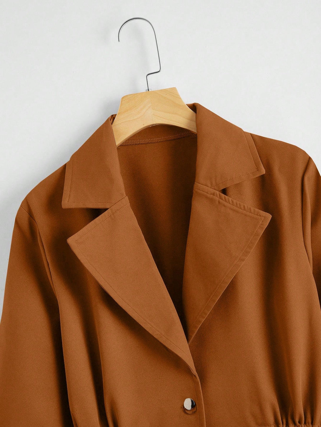 Lapel Collar Drawstring Waist Roll Up Sleeve Coat - Negative Apparel