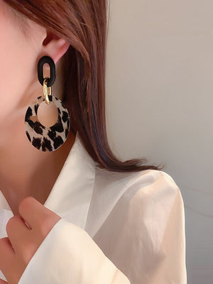 Leopard Pattern Chain Drop Earrings - Negative Apparel