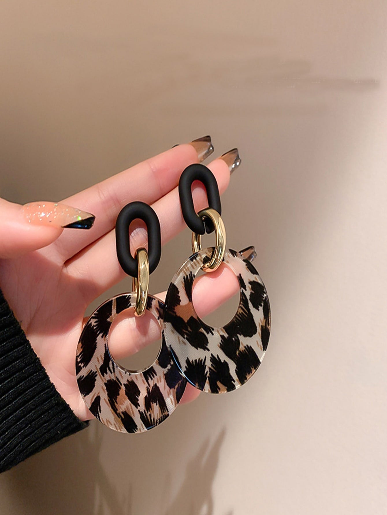 Leopard Pattern Chain Drop Earrings - Negative Apparel