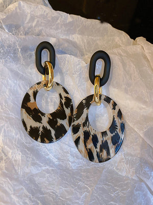 Leopard Pattern Chain Drop Earrings - Negative Apparel