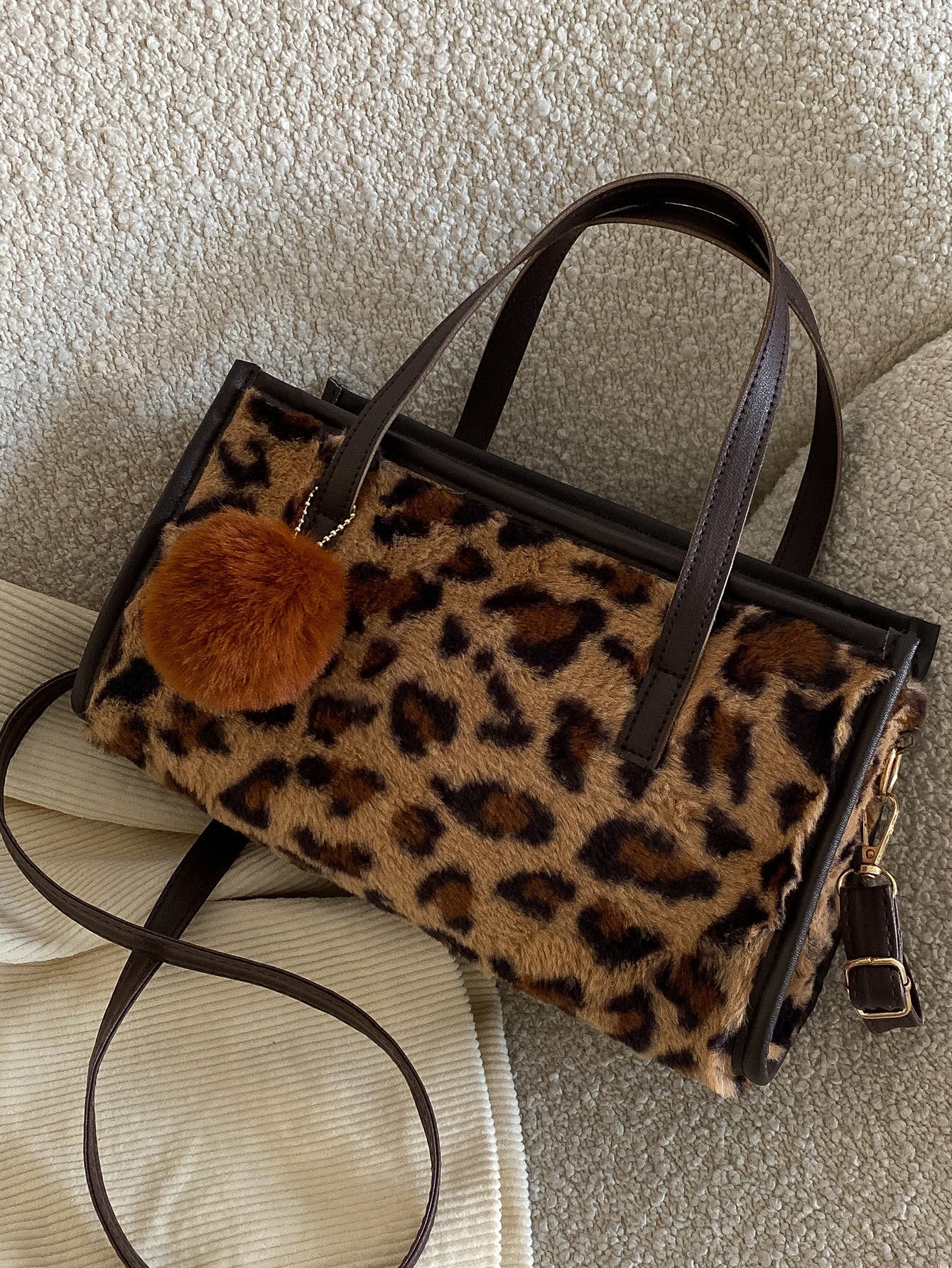 Leopard Pattern Square Bag With Bag Charm Negative Apparel