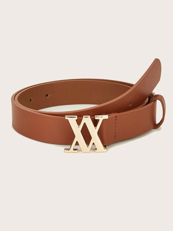 1pc Kids' Gold Letter Buckle Pu Waist Belt