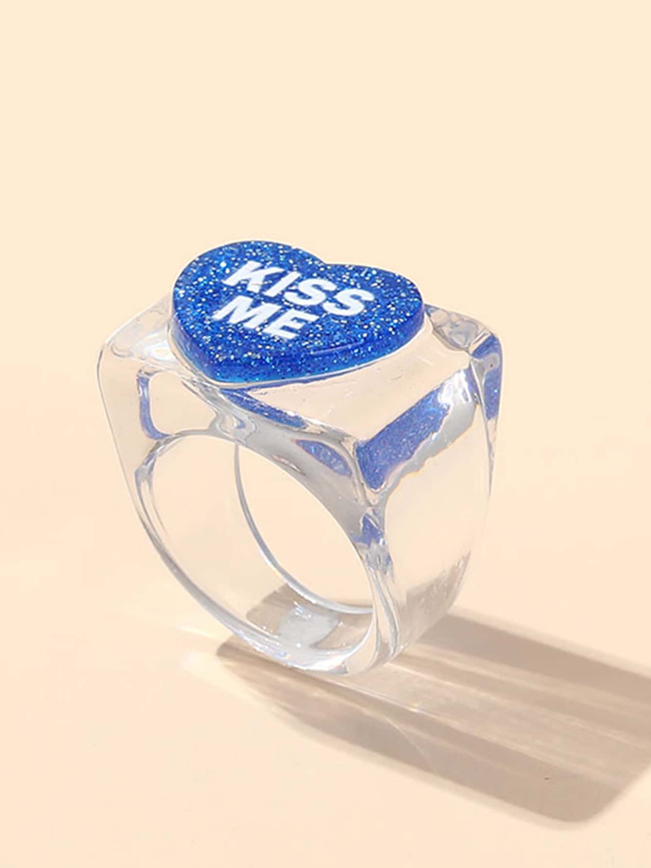 Letter Decor Heart Design Ring - Negative Apparel