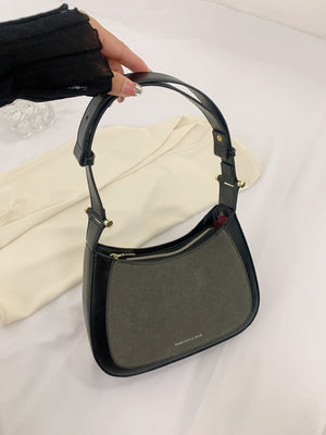 Letter Graphic Hobo Bag Medium Zipper Handbag - Negative Apparel