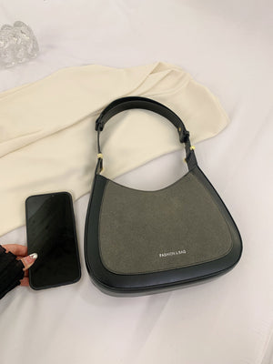 Letter Graphic Hobo Bag Medium Zipper Handbag - Negative Apparel