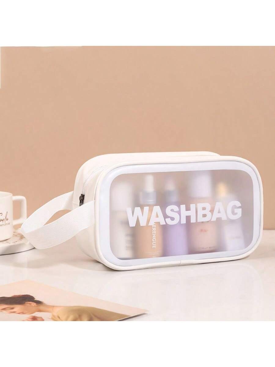 Letter Graphic Makeup Bag,Waterproof Large Capacity Cosmetic Bag Transparent Toiletry Bag - Negative Apparel