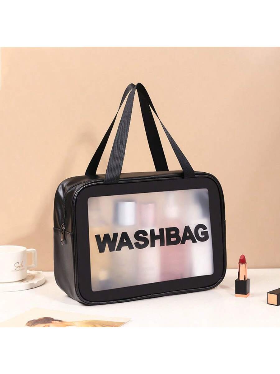 Letter Graphic Makeup Bag,Waterproof Large Capacity Cosmetic Bag Transparent Toiletry Bag - Negative Apparel