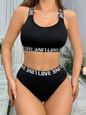 Letter Tape Lingerie Set - Negative Apparel