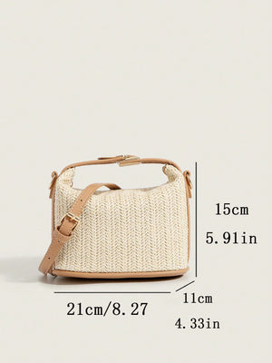 Lightweight, Casual Two Tone Push Lock Straw Bag - Negative Apparel