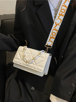 Lightweight,Business Casual Mini Chain Decor Flap Square Bag - Negative Apparel