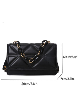 Lightweight,Business Casual Mini Chain Decor Flap Square Bag - Negative Apparel