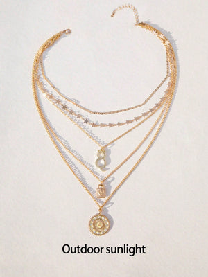 Lock & Cat Charm Layered Necklace - Negative Apparel