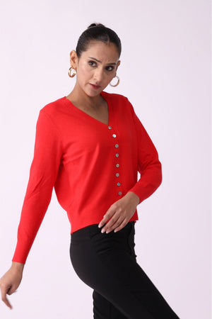 Long Sleeve V Neck Cardigan with Button - Negative Apparel