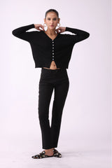 Long Sleeve V Neck Cardigan with Button - Negative Apparel