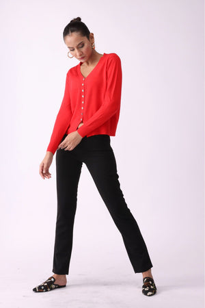 Long Sleeve V Neck Cardigan with Button - Negative Apparel